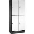 C+P Doppelstöckiger Spind Cambio, 2 Abteile, 4 Fächer, mit Sockel, B 800 x T 525 x H 1980 mm, schwarzgrau/weiß