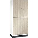 C+P Doppelstöckiger Spind Cambio, 2 Abteile, 4 Fächer, mit Sockel, B 800 x T 525 x H 1980 mm, verkehrsweiß/Sen Esche‑Dekor