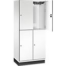 C+P Doppelstöckiger Spind Cambio, 2 Abteile, 4 Fächer, mit Sockel, B 800 x T 525 x H 1980 mm, verkehrsweiß/weiß