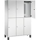 C+P Doppelstöckiger Spind Cambio, 3 Abteile, 6 Fächer, auf Füßen, B 1200 x T 525 x H 1980 mm, lichtgrau