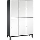 C+P Doppelstöckiger Spind Cambio, 3 Abteile, 6 Fächer, auf Füßen, B 1200 x T 525 x H 1980 mm, schwarzgrau/weiß