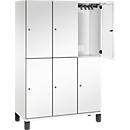 C+P Doppelstöckiger Spind Cambio, 3 Abteile, 6 Fächer, auf Füßen, B 1200 x T 525 x H 1980 mm, verkehrsweiß