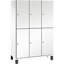 C+P Doppelstöckiger Spind Cambio, 3 Abteile, 6 Fächer, auf Füßen, B 1200 x T 525 x H 1980 mm, verkehrsweiß/weiß