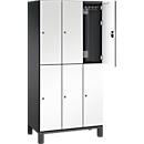 C+P Doppelstöckiger Spind Cambio, 3 Abteile, 6 Fächer, auf Füßen, B 900 x T 525 x H 1980 mm, schwarzgrau/weiß