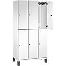 C+P Doppelstöckiger Spind Cambio, 3 Abteile, 6 Fächer, auf Füßen, B 900 x T 525 x H 1980 mm, verkehrsweiß