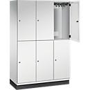 C+P Doppelstöckiger Spind Cambio, 3 Abteile, 6 Fächer, mit Sockel, B 1200 x T 525 x H 1980 mm, lichtgrau