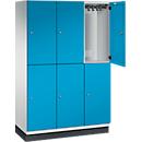 C+P Doppelstöckiger Spind Cambio, 3 Abteile, 6 Fächer, mit Sockel, B 1200 x T 525 x H 1980 mm, lichtgrau/lichtblau