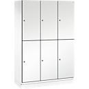 C+P Doppelstöckiger Spind Cambio, 3 Abteile, 6 Fächer, mit Sockel, B 1200 x T 525 x H 1980 mm, verkehrsweiß/weiß