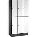 C+P Doppelstöckiger Spind Cambio, 3 Abteile, 6 Fächer, mit Sockel, B 900 x T 525 x H 1980 mm, schwarzgrau/weiß
