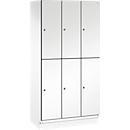 C+P Doppelstöckiger Spind Cambio, 3 Abteile, 6 Fächer, mit Sockel, B 900 x T 525 x H 1980 mm, verkehrsweiß/weiß