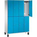 C+P Doppelstöckiger Spind Cambio, 4 Abteile, 8 Fächer, auf Füßen, B 1200 x T 525 x H 1980 mm, lichtgrau/lichtblau