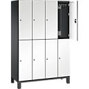 C+P Doppelstöckiger Spind Cambio, 4 Abteile, 8 Fächer, auf Füßen, B 1200 x T 525 x H 1980 mm, schwarzgrau/weiß