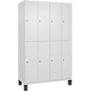 C+P Doppelstöckiger Spind Cambio, 4 Abteile, 8 Fächer, auf Füßen, B 1200 x T 525 x H 1980 mm, verkehrsweiß