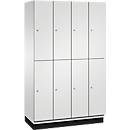 C+P Doppelstöckiger Spind Cambio, 4 Abteile, 8 Fächer, mit Sockel, B 1200 x T 525 x H 1980 mm, lichtgrau