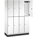 C+P Doppelstöckiger Spind Cambio, 4 Abteile, 8 Fächer, mit Sockel, B 1200 x T 525 x H 1980 mm, verkehrsweiß