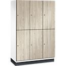 C+P Double-store locker Cambio, 3 vakken, 6 vakken, met plint, B 1200 x D 525 x H 1980 mm, verkeerswit / essenhout decor