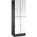 C+P Double-tier locker Cambio, 2 vakken, 4 legborden, met plint, B 600 x D 525 x H 1980 mm, zwart-grijs/wit
