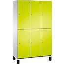 C+P Double-tier locker Cambio, 3 vakken, 6 legborden, op poten, B 1200 x D 525 x H 1980 mm, lichtgrijs/kleedgroen