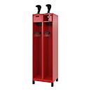 C+P Evolo fire department locker, PRAKTUS model, 2 compartments, H 1950 x W 600 x D 500 mm, feet, fire red RAL 3000