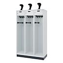 C+P Evolo fire department locker, PRAKTUS model, 3 compartments, H 1950 x W 1200 x D 500 mm, plinth, light gray RAL 7035