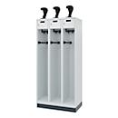 C+P Evolo fire department locker, PRAKTUS model, 3 compartments, H 1950 x W 900 x D 500 mm, plinth, light gray RAL 7035
