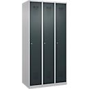 C+P Evolo Plus garderobekast, 3 vakken, rechts scharnierend, cilinderslot, B 900 x D 500 x H 1850 mm, blank aluminium/antracietgrijs