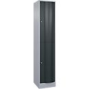 C+P garderobekast Resisto, 1 afdeling, 2 vakken, B 396 x D 540 x H 1950 mm, blank aluminium/antracietgrijs
