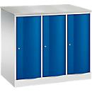 C+P Garderobekast Resisto, 3 vakken, 3 legplanken, B 1148 x D 640 x H 1077 mm, lichtgrijs/gentiaanblauw