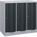 C+P Garderobenschrank Resisto, 3 Abteile, 3 Fächer, B 1148 x T 640 x H 1077 mm, Weißalu/Anthrazitgrau
