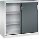 C + P gereedschapskast met schuifdeuren Acurado, B 1200 x D 500 x H 1200 mm, draagvermogen per legplank 110 kg, staal, lichtgrijs/antracietgrijs