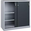 C + P gereedschapskast met schuifdeuren Acurado, B 1200 x D 500 x H 1200 mm, draagvermogen per legplank 70 kg, staal, blank aluminium/antracietgrijs