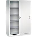 C + P gereedschapskast met schuifdeuren Acurado, B 1200 x D 500 x H 1950 mm, draagvermogen per legplank 110 kg, staal, lichtgrijs