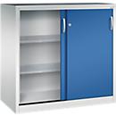 C + P gereedschapskast met schuifdeuren Acurado, B 1200 x D 600 x H 1200 mm, draagvermogen per legbord 70 kg, staal, lichtgrijs/geniaanblauw