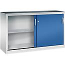 C + P gereedschapskast met schuifdeuren Acurado, B 1600 x D 500 x H 1000 mm, draagvermogen per legplank 70 kg, staal, lichtgrijs/geniaanblauw