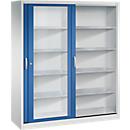 C + P gereedschapskast met schuifdeuren Acurado, met kijkvenster, B 1600 x D 500 x H 1950 mm, lichtgrijs/geniaanblauw
