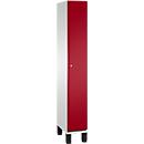 C+P Kast Cambio, 1 vak, op poten, B 300 x D 525 x H 1980 mm, lichtgrijs/ruwe rood