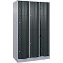 C+P Kombi-Schließfachschrank Resisto, 3 Abteile, 10 Fächer, B 1148 x T 640 x H 1950 mm, Weißalu/Anthrazitgrau