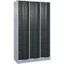 C+P Kombi-Schließfachschrank Resisto, 3 Abteile, 12 Fächer, B 1148 x T 540 x H 1950 mm, Weißalu/Anthrazitgrau