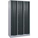 C+P Kombi-Schließfachschrank Resisto, 3 Abteile, 8 Fächer, B 1148 x T 540 x H 1950 mm, Weißalu/Anthrazitgrau