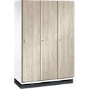 C+P locker Cambio, 3 vakken, met plint, B 1200 x D 525 x H 1980 mm, verkeerswit/ essenhout decor