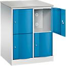 C+P Resisto lockerkast, 2 vakken, 4 legborden, B 772 x D 640 x H 1077 mm, lichtgrijs/lichtblauw