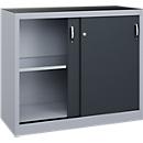 C + P Schiebetüren-Werkzeugschrank Acurado, B 1200 x T 500 x H 1000 mm, je Fachboden 110 kg, Stahl, weißaluminium/anthrazitgrau