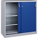 C + P Schiebetüren-Werkzeugschrank Acurado, B 1200 x T 500 x H 1200 mm, je Fachboden 110 kg, Stahl, weißaluminium/enzianblau