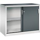 C + P Schiebetüren-Werkzeugschrank Acurado, B 1200 x T 600 x H 1000 mm, je Fachboden 70 kg, Stahl, lichtgrau/anthrazitgrau