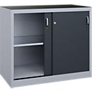C + P Schiebetüren-Werkzeugschrank Acurado, B 1200 x T 600 x H 1000 mm, je Fachboden 70 kg, Stahl, weißaluminium/anthrazitgrau
