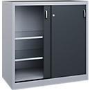 C + P Schiebetüren-Werkzeugschrank Acurado, B 1200 x T 600 x H 1200 mm, je Fachboden 70 kg, Stahl, weißaluminium/anthrazitgrau