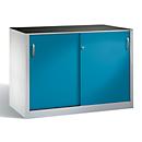 C + P Schiebetüren-Werkzeugschrank Acurado, B 1600 x T 500 x H 1000 mm, je Fachboden 110 kg, Stahl, lichtgrau/lichtblau