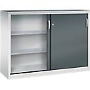 C + P Schiebetüren-Werkzeugschrank Acurado, B 1600 x T 500 x H 1200 mm, je Fachboden 70 kg, Stahl, lichtgrau/anthrazitgrau