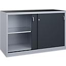 C + P Schiebetüren-Werkzeugschrank Acurado, B 1600 x T 600 x H 1000 mm, je Fachboden 70 kg, Stahl, weißaluminium/anthrazitgrau