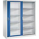 C + P Schiebetüren-Werkzeugschrank Acurado, mit Sichtfenster, B 1600 x T 600 x H 1950 mm, weißaluminium/enzianblau